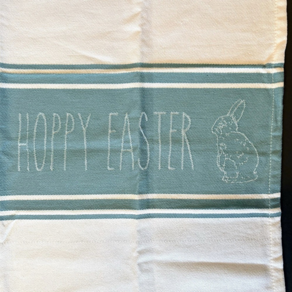 Hoppy Easter Bunny Rabbit Farmhouse Stripe Blue Kitchen Dish Tea Towel‎